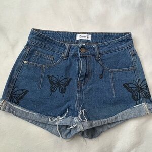 BellanBlue Dark Blue Butterfly Jean Shorts